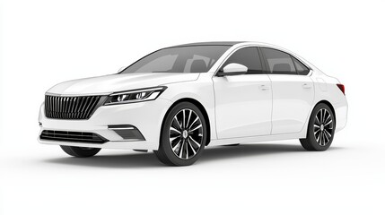 Naklejka premium Striking white car on seamless white backdrop showcase of modern automotive design and elegance