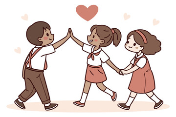 Children holding hands forming finger heart innocence illustration