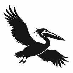 Pelican flying silhouette vector illustration on a white background showcasing simple design and clean lines for