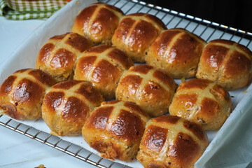 Zesty Hot Cross Buns Glazed Fresh Out of the Oven 