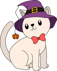 Cute Halloween Cat Wearing a Witch Hat

