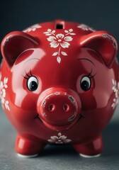 Red floral piggy bank with vintage design