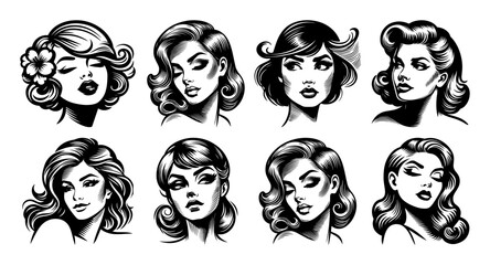glamorous retro woman head vector pack