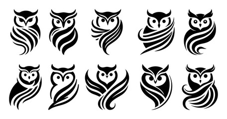 Obraz premium minimal owl logo symbol vector set