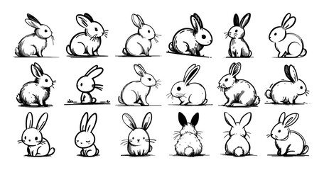 cute rabbit cartoon vector character set