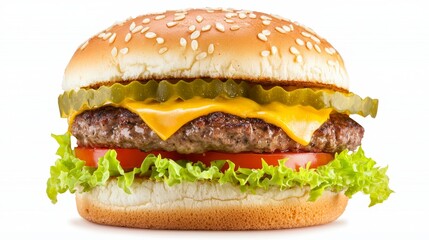 Delicious hamburger with melted cheese and fresh lettuce classic american meal