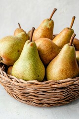 Fresh Harvest of Ripe Pears in a Rustic Woven Basket
