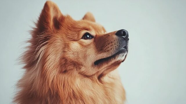Multiple Frames of a Beautiful Eurasian Spitz Dog Looking Upwards with a Clean Background