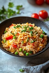 Colorful Vegetable Rice Dish with Fresh Ingredients and Herbs