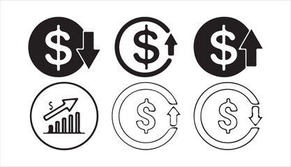 Business Finance and Growth Icons Set – Black and White Line and Filled Style. Victor illustration eps 10
