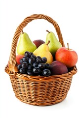 Fresh Fruit Basket with Pears, Apples, Grapes and Plums