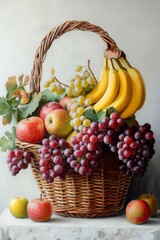 Fresh Fruit Basket with Bananas, Grapes, Apples and Pears