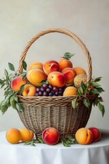 A Beautifully Arranged Basket of Fresh Peaches and Grapes