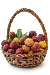 Fresh Lychee Fruits in a Woven Basket Displaying Vibrant Colors