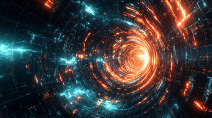 Fototapeta premium A futuristic fractal composition reveals an abstract digital world full of glowing geometric energy