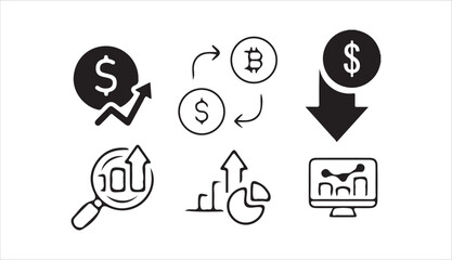 Business Finance and Growth Icons Set – Black and White Line and Filled Style. Victor illustration eps 10