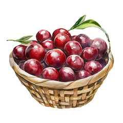 Camu Camu Fruit Basket, watercolor vector, high quality, isolated on a white background.