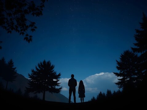 Gazing at Stars in Night Sky Framed