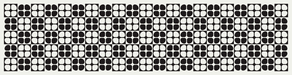 Mid century modern floral geometric pattern in black and white. Graphical illustration for a unique banners, textiles and home décor.	
