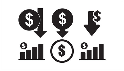 Business Finance and Growth Icons Set – Black and White Line and Filled Style. Victor illustration eps 10