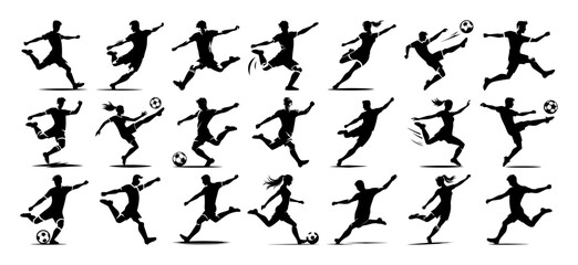 soccer player action silhouette icon set
