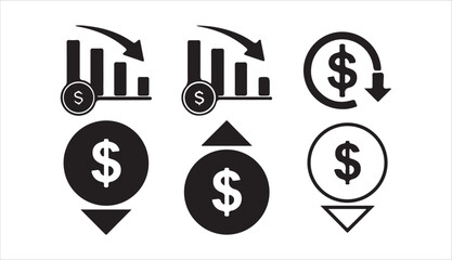 Set of Black Financial Growth Icons with Dollar Signs and Bar Charts – Vector Illustration eps 10