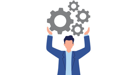 Vector of a man carrying several gears under his head