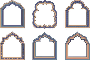 Classic arch and ornate frames. Mix of solid border, heritage shapes and oriental line art for document layout  