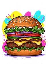 Colorful burger with vibrant background