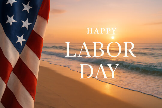 Happy labor day beach sunset american flag patriotic image - Powered by Adobe