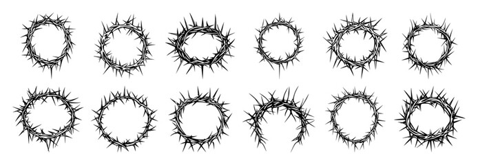 crown of thorns silhouette vector set