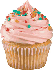 cupcake with cream icing and sprinkles