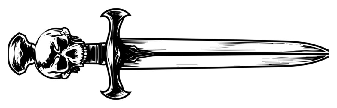 skull dagger tattoo style vector design