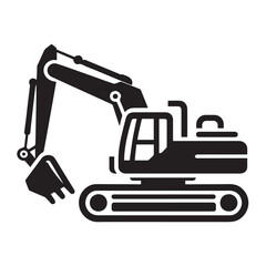 black and white Machinery Excavator Icon Vector Illustrations