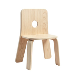 Single Natural Wood Child's Chair with Hole Backrest Isolated on Transparent Background PNG File