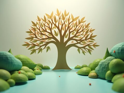 Flat Tree with a Paper Origami Bird Canopy for a Delicate and Intricate Design in a Garden Setting