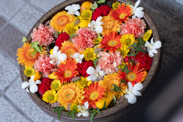 神社の花手水、日本の手水舎