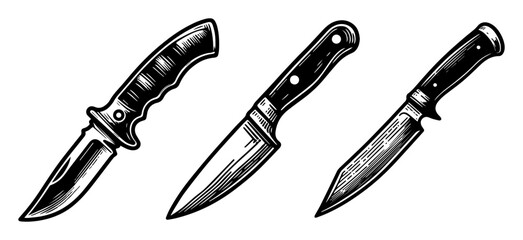 realistic hunting and survival knife vector set