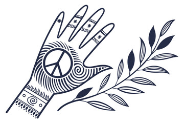 Elegant hand with fingerprint peace motif design