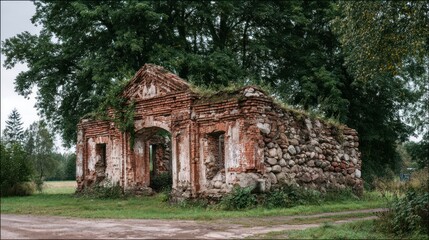 Ancient Brick Ruins in Serene Green Landscape