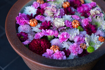 神社の花手水、日本の手水舎
