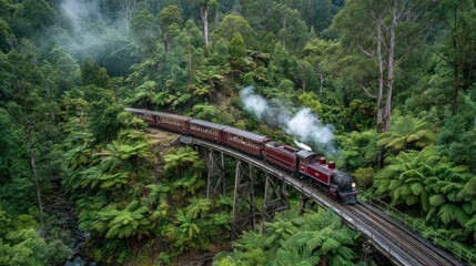 Scenic Train Journey Through Lush Rainforest