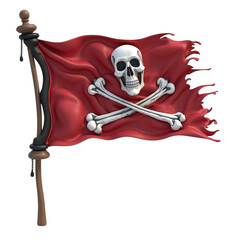 Striking red pirate flag with classic white skull and crossbones on dark background