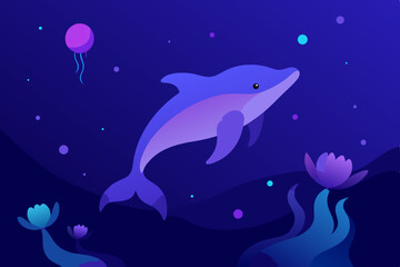Cute dolphin swimming in a deep blue ocean