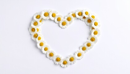 Obraz premium a daisy flower dense in heart shape on white background, only left empty white space in the middle