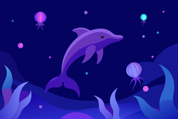 Purple dolphin swimming in a deep blue ocean