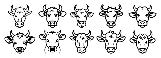 cute hand drawn cow faces collection