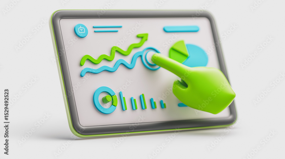 Poster digital dashboard interaction: a 3d rendered tableau showcasing an animated digital dashboard, compl