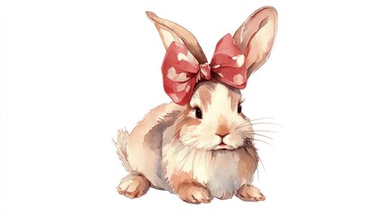 Adorable Watercolor Bunny with Red Bow
