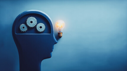 Brainstorm of Ideas: A conceptual composition showcasing the human mind, illustrated with gears and a glowing lightbulb, symbolizing the power of intellect, innovation, and the generation of ideas.